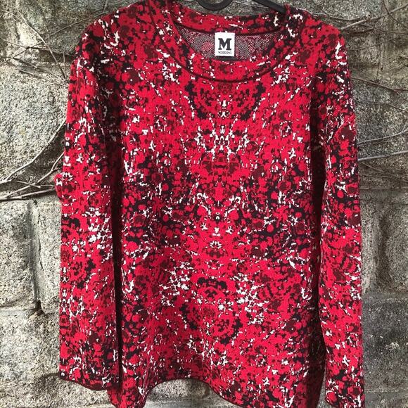 M Missoni Pullover Boxy Jacquard Red & Black Sweater Crew Neck Medium - Picture 5 of 11